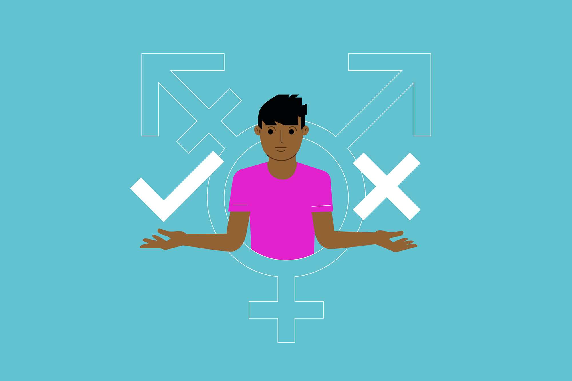 grafische afbeelding van figuur met man/vrouw tekens in twee handen